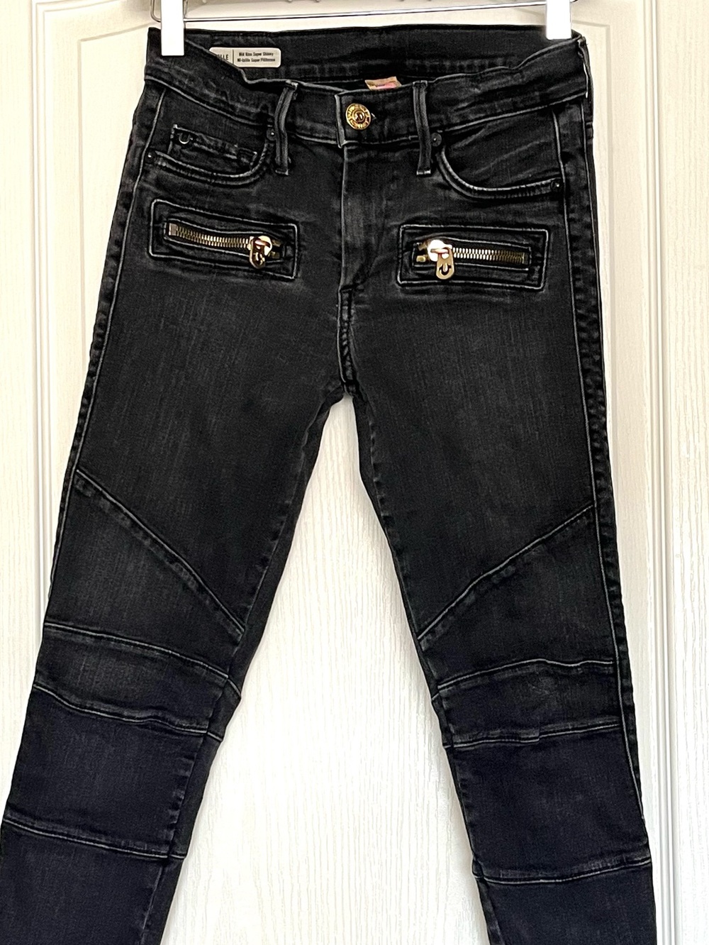 True Religion Halle Mid Rise Super Skinny Black Moto Biker Jeans 26 Baddie Y2K - Picture 15 of 16
